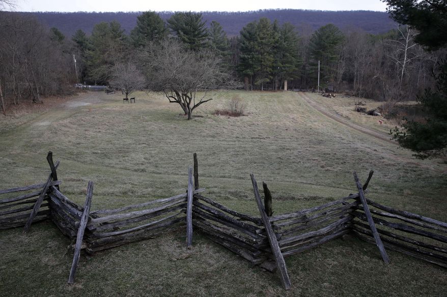 In this Feb. 8, 2017 photo shows the view from the farmhouse where abolitionist John Brown launched his ill-fated, 1859 seizure of a federal armory in Dargan, Md. The John Brown plaque and roadside marker 75 miles west of Baltimore don't mention the dazzling array of black entertainers who performed on the same site a century later, during the racially segregated 1950s and early '60s. James Brown, Ray Charles, Etta James, Otis Redding and dozens of others headlined at John Brown's Farm, a stop on the so-called Chitlin' Circuit before white audiences embraced rhythm-and-blues and soul music. (AP Photo/Patrick Semansky)
