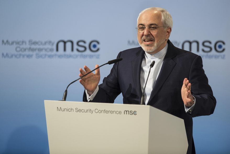 Iran Foreign Minister Mohammad Javad Zarif speaks on the last day of the Munich Security Conference in Munich, southern Germany, Sunday, Feb. 18, 2017. (Matthias Balk//dpa via AP)