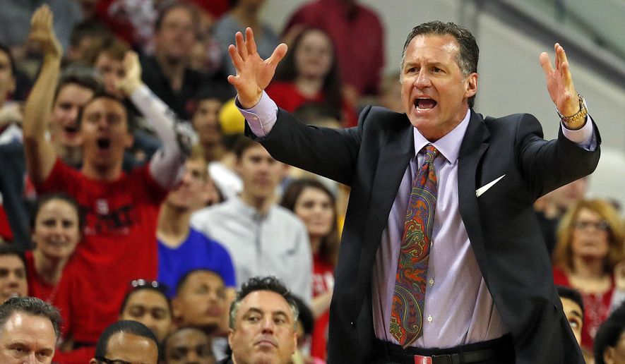 North Carolina State head coach Mark Gottfried protests a call during the second half of an NCAA college basketball game against Notre Dame in Raleigh, N.C., Saturday, Feb. 18, 2017. Notre Dame won 81-72. (AP Photo/Karl B DeBlaker)