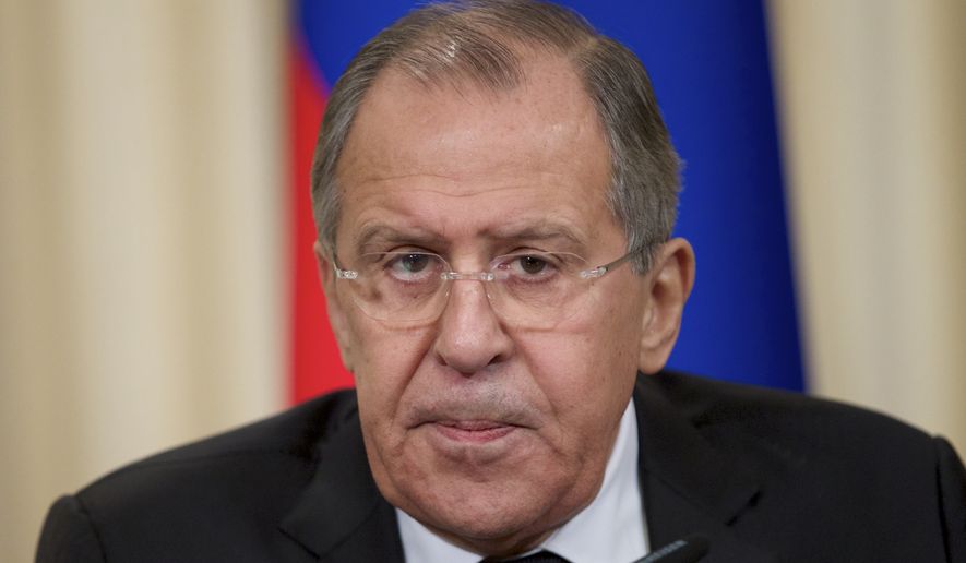 Russian Foreign Minister Sergey Lavrov speaks during a news conference after his meeting with Swedish Foreign Minister Margot Wallstrom in Moscow, Russia, on Tuesday, Feb. 21, 2017. (AP Photo/Ivan Sekretarev) ** FILE **