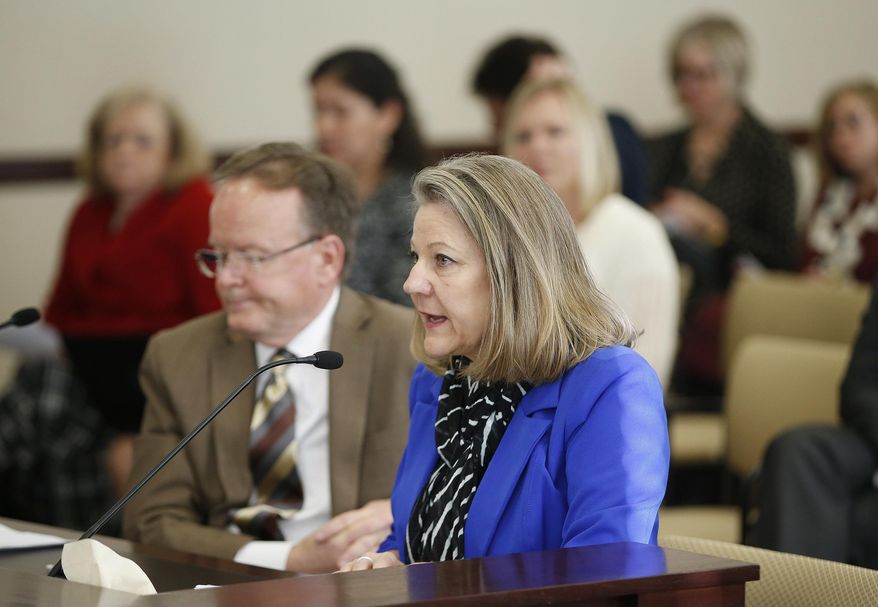 Debra Coe, Utah Commission on LGBT Suicide Prevention, speaks about Health Education Amendments Senate Bill 196 during the legislature, at the state Capitol in Salt Lake City on Tuesday, Feb. 21, 2017. Utah lawmakers took the first step Tuesday to get rid of a state law that bans the "advocacy of homosexuality" in schools, a move driven by a court challenge from gay rights groups. (Jeffrey D. Allred/The Deseret News via AP)