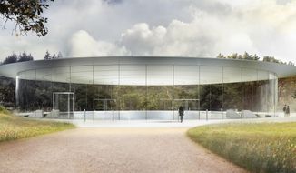 This image provided by Apple shows the Steve Jobs Theater at Apple Park in Cupertino, Calif. Apple announced that its new headquarters will open for employees in the spring 2017 and will include the theater named for late company co-founder. (Apple via AP)