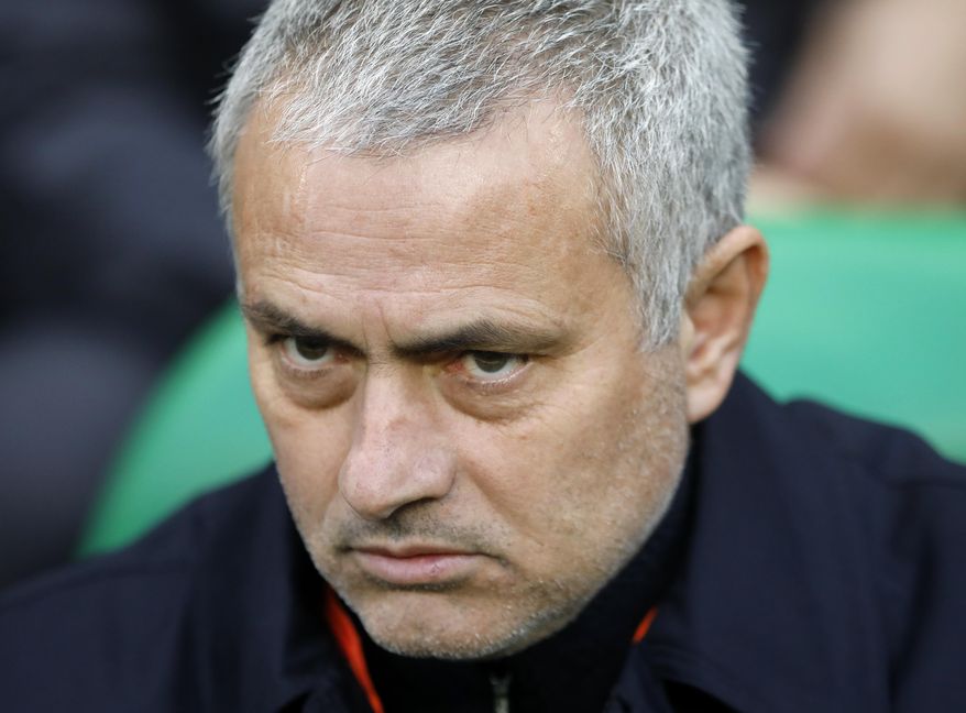 Manchester United's manager Jose Mourinho is seated on the bench prior to a Europa League round of 32 second leg soccer match between Saint Etienne and Manchester United at Geoffroy-Guichard stadium in Saint Etienne, France, Wednesday, Feb. 22, 2017. (AP Photo/Laurent Cipriani)