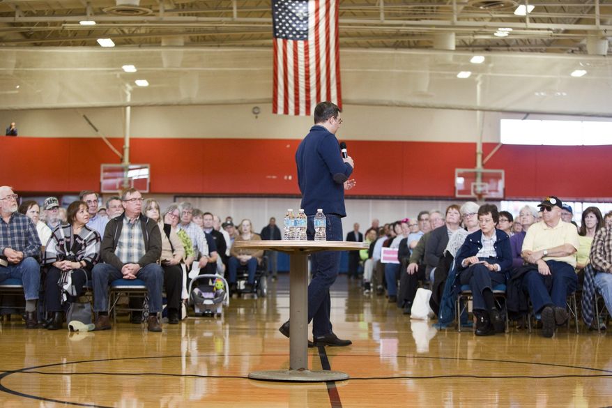 U.S Rep. Justin Amash, R-Cascade Township, speaks to the audience during a town hall meeting on Thursday, Feb. 23, 2017 at the Full Blast Recreation Center in Battle Creek, Mich. Amash is embracing the town halls that many of his Republican counterparts in Congress have avoided as people lash out at President Donald Trump’s early actions and the planned repeal of the federal health care law. (Carly Geraci/Kalamazoo Gazette-MLive Media Group via AP)