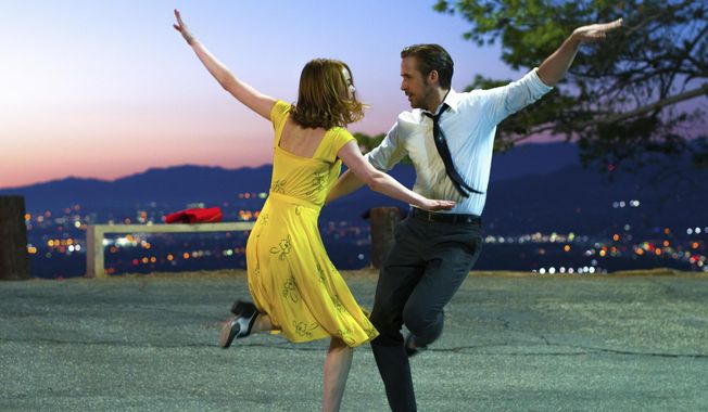 This image released by Lionsgate shows Ryan Gosling, right, and Emma Stone in a scene from, &amp;quot;La La Land.&amp;quot; The film is nominated for an Oscar for best picture. The 89th Academy Awards will take place on Feb. 26. (Dale Robinette/Lionsgate via AP)