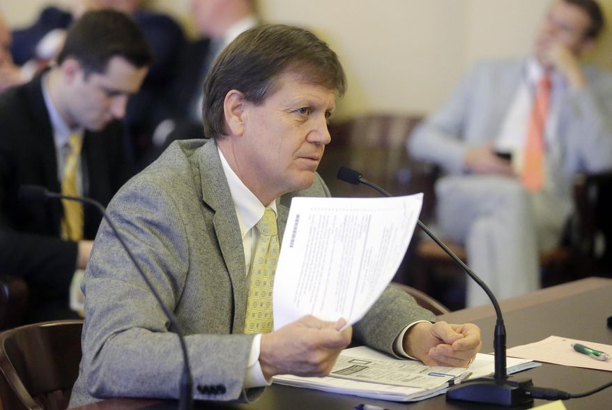 Orem Republican Rep. Keven Stratton speaks during a committee hearing Friday, Feb. 24, 2017, in Salt Lake City. Utah lawmakers have backed a resolution urging the state to be prepared to sue the U.S. government if Washington leaders don't start handing over federal land to the state. Members of a House natural resources committee approved the proposal, despite concern from one lawmaker that it could be costly and hurt the environment. Stratton, says he made changes because he thinks the Republican-controlled Congress and White House may be willing to hand over the land to Utah. (AP Photo/Rick Bowmer)