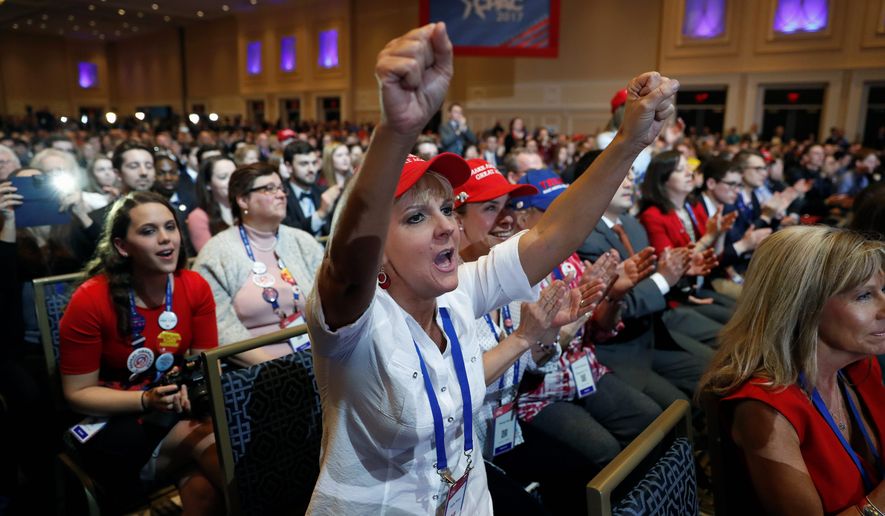 Supporters cheered President Donald Trump at the Conservative Political Action Conference a year after placing him fourth in a straw poll. (Associated Press)