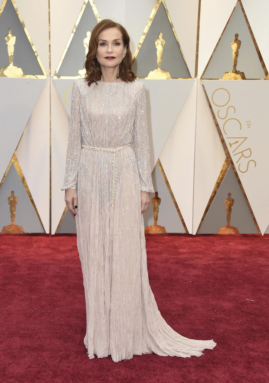 Isabelle Huppert arrives at the Oscars on Sunday, Feb. 26, 2017, at the Dolby Theatre in Los Angeles. (Photo by Jordan Strauss/Invision/AP)