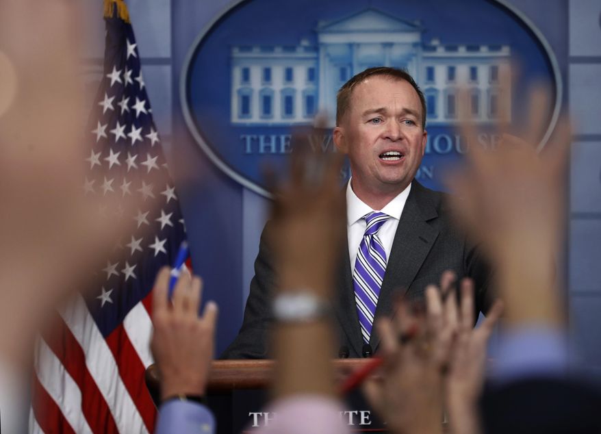 Budget Director Mick Mulvaney speaks to reporters during a daily press briefing at the White House in Washington, Monday, Feb. 27, 2017. (AP Photo/Manuel Balce Ceneta)