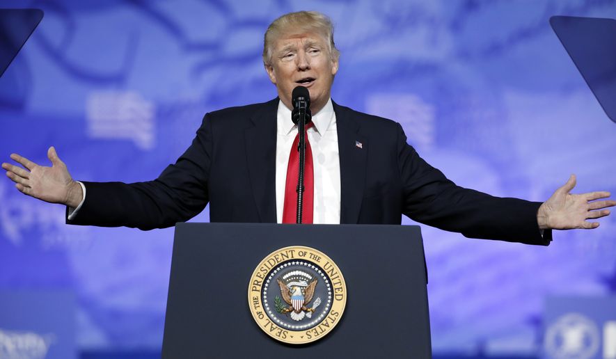 In this Feb. 24, 2017, photo, President Donald Trump speaks at the Conservative Political Action Conference (CPAC) in Oxon Hill, Md. Trump&#39;s first address to Congress gives him a welcome opportunity to refocus his young administration on the core economic issues that helped him get elected — and, his allies hope, to move beyond the distractions and self-inflicted wounds that have roiled his White House. (AP Photo/Alex Brandon)