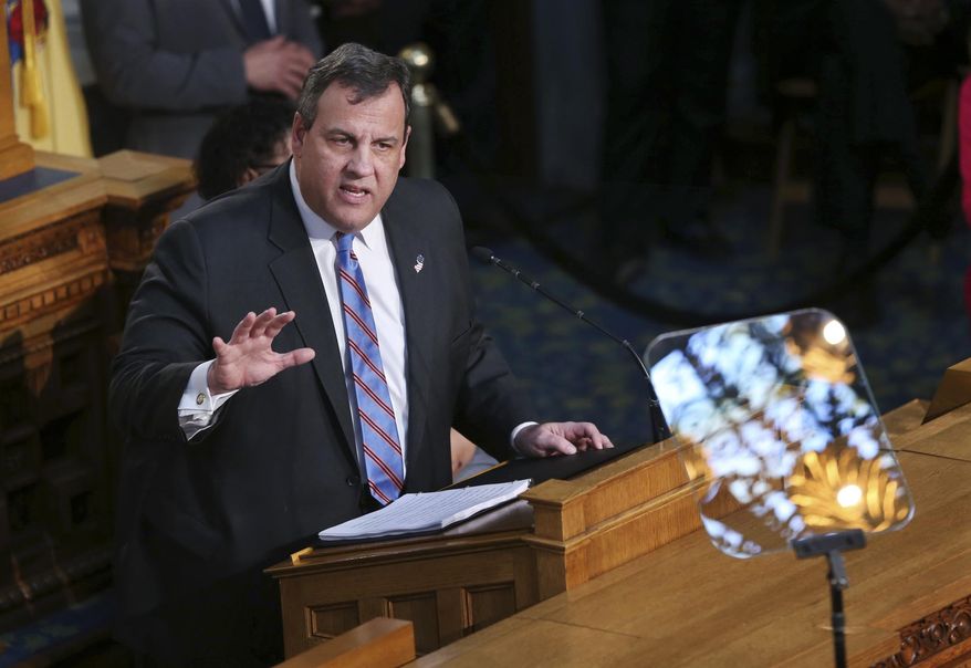 New Jersey Gov. Chris Christie stands in the Statehouse as he delivers his budget address Tuesday, Feb. 28, 2017, in Trenton, N.J. Christie unveiled his final budget proposal as governor. (AP Photo/Mel Evans)