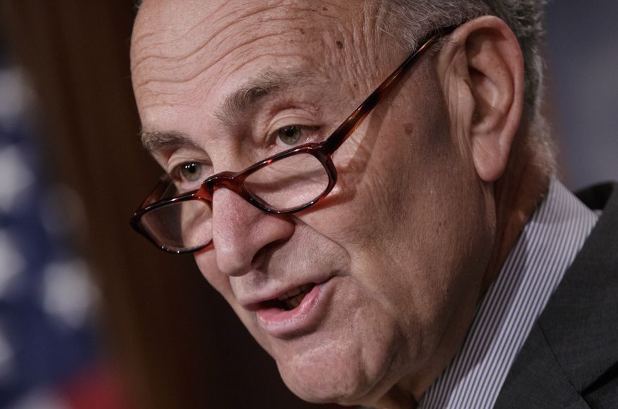 Senate Minority Leader Chuck Schumer of N.Y. speaks to reporters on Capitol Hill in Washington, Thursday, March 2, 2017, about news reports of Attorney General Jeff Sessions' contact with Russia's ambassador to the U.S. during the presidential campaign. The revelation is spurring growing calls in Congress in both parties for him to recuse himself from an investigation into Russian interference in the U.S. election. (AP Photo/J. Scott Applewhite)