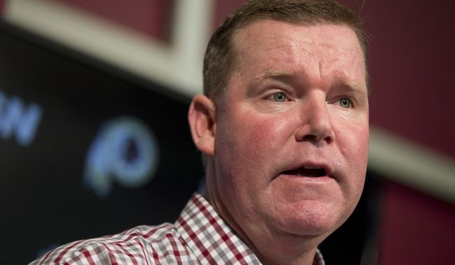 FILE - In this April 25, 2016 file photo, Washington Redskins&#x27; general manager Scot McCloughan speaks during a news conference at Redskins Park in Ashburn, Va. McCloughan is not attending the NFL combine in Indianapolis. Team spokesman Tony Wyllie confirmed that in an email to The Associated Press. He said McCloughan is taking care of some family matters.  (AP Photo/Manuel Balce Ceneta, File)