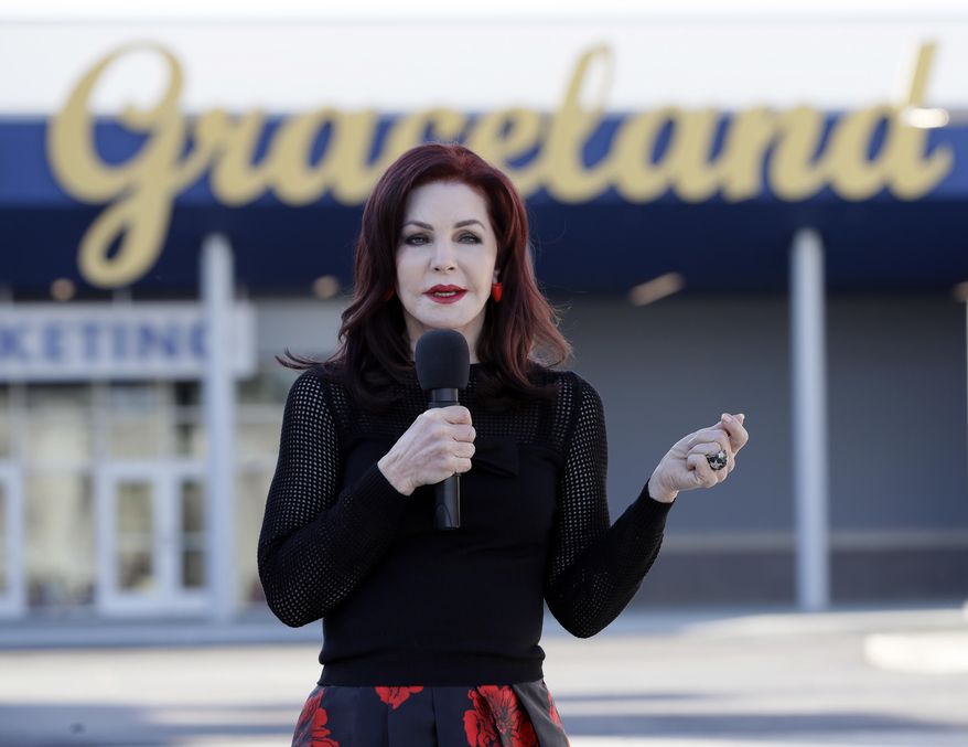 Priscilla Presley, former wife of Elvis Presley, speaks during the grand opening of the &amp;quot;Elvis Presley&#39;s Memphis&amp;quot; complex on Thursday, March 2, 2017, in Memphis, Tenn. Nearly four decades after Elvis sang his last tune, his legacy got a $45 million boost with the opening of a major new attraction at his Graceland estate -- an entertainment complex that Priscilla Presley says gives &amp;quot;the full gamut&amp;quot; of the King of Rock &#39;n&#39; Roll. (AP Photo/Mark Humphrey)
