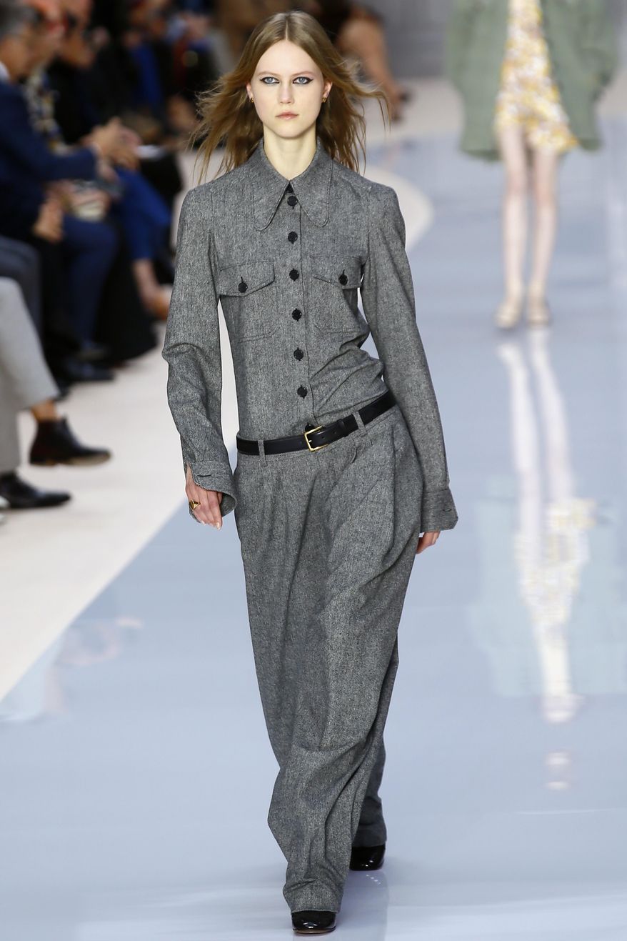 A model wears a creation by fashion designer Clare Waight Keller for Chloe's Fall-Winter 2017-2018 ready to wear fashion collection presented in Paris, Thursday, March 2, 2017. (AP Photo/Francois Mori)