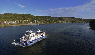 FOR RELEASE SATURDAY, MARCH 4, 2017, AT 3:01 A.M. EST.-The Gateway Clipper Princess, navigates up stream the Allegheny River, Sunday Oct. 12, 2014, in Armstrong County, passing the John Murtha Amphitheater in Kittanning&#39;s Riverfront Park. (Louis B. Ruediger /Pittsburgh Tribune-Review via AP)