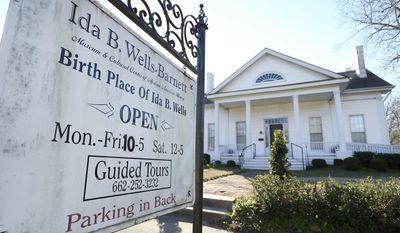 ADVANCE FOR THE WEEKEND OF MARCH 4-5 AND THEREAFTER - A Feb. 13, 2017 photo shows the Ida B. Wells-Barnett Museum in Holly Springs, Miss.  Holly Springs native Ida B. Wells-Barnett, was an African-American journalist and co-founder of the National Association for the Advancement of Colored People.(Adam Robison/The Northeast Mississippi Daily Journal via AP)