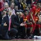 Maryland coach Mark Turgeon reacts to a call during the second half of the team&#39;s NCAA college basketball game against Rutgers on Tuesday, Feb. 28, 2017, in Piscataway, N.J. Maryland won 79-59. (AP Photo/Mel Evans)