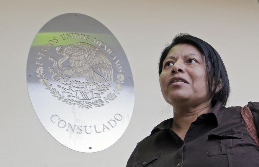 Illegal immigrant Divina Ciriaco, of Mexico, talks to a reporter, at the Mexican Consulate, Friday, March 3, 2017, in Miami. Ciriaco, who has lived in the U.S. for 20 years and works as a housekeeper, is gathering all the documents she would need for her U.S. born son to go along with her if she is deported. (AP Photo/Alan Diaz)