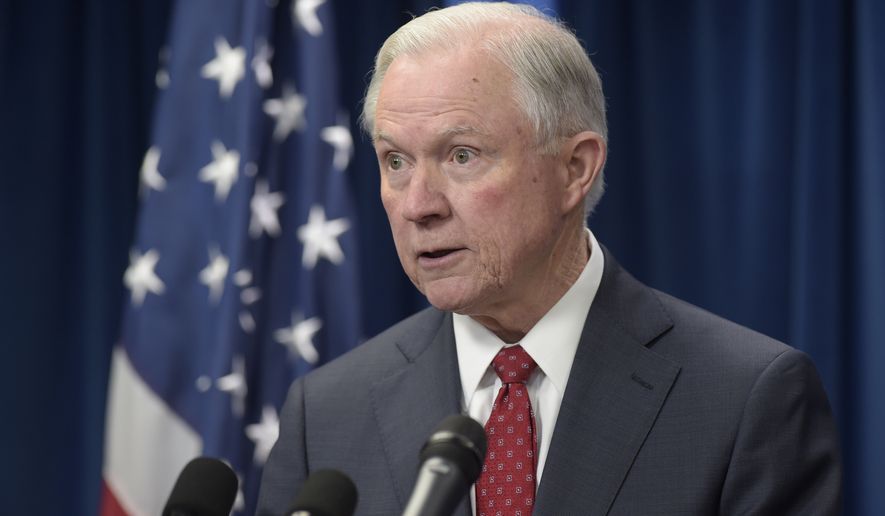 Attorney General Jeff Sessions makes a statement on issues related to visas and travel, Monday, March 6, 2017, at the U.S. Customs and Border Protection office in Washington. (AP Photo/Susan Walsh)