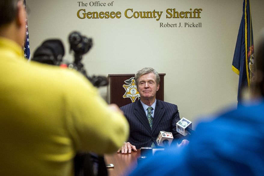 Genesee County Sheriff Robert Pickell discusses a fatal shooting investigation on Monday, March 6, 2017, at the Genesee County Sheriff's Office in Flint, Mich.,in which 18-year-old Brady Morris was killed Saturday, March 4 at a home in Fenton Township. A 16-year-old was taken into custody at the time of the shooting, and is expected in court this afternoon. (Jake May/The Flint Journal-MLive.com via AP)
