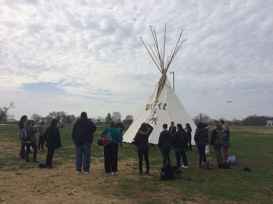 A teepee camp on the National Mall this week is serving as a visual medium to raise awareness for American Indian rights. The four-day demonstration will culminate Friday with a march and a rally at the White House. (Julia Brouillette/The Washington Times)