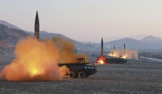 The North Korean regime launched test missiles last year in flights precisely designed to avoid interception by rocketing them into much higher altitudes, the Congressional Research Service reported. (Associated Press/File)