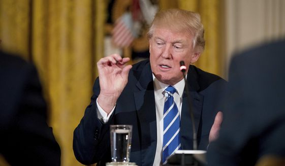 President Donald Trump speaks in the East Room of the White House in Washington, Tuesday, March 7, 2017, during a meeting with the Republican House whip team about the proposed health bill. (AP Photo/Andrew Harnik)