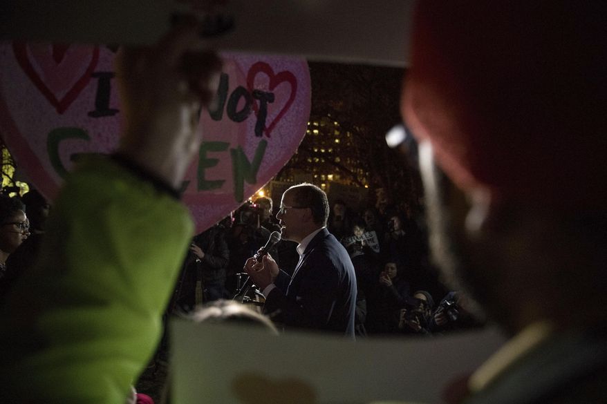 Democratic National Committee (DNC) Chairman Tom Perez speaks at a protest against President Donald Trump's new travel ban order in Lafayette Square outside the White House, Monday, March 6, 2017, in Washington. (AP Photo/Andrew Harnik)