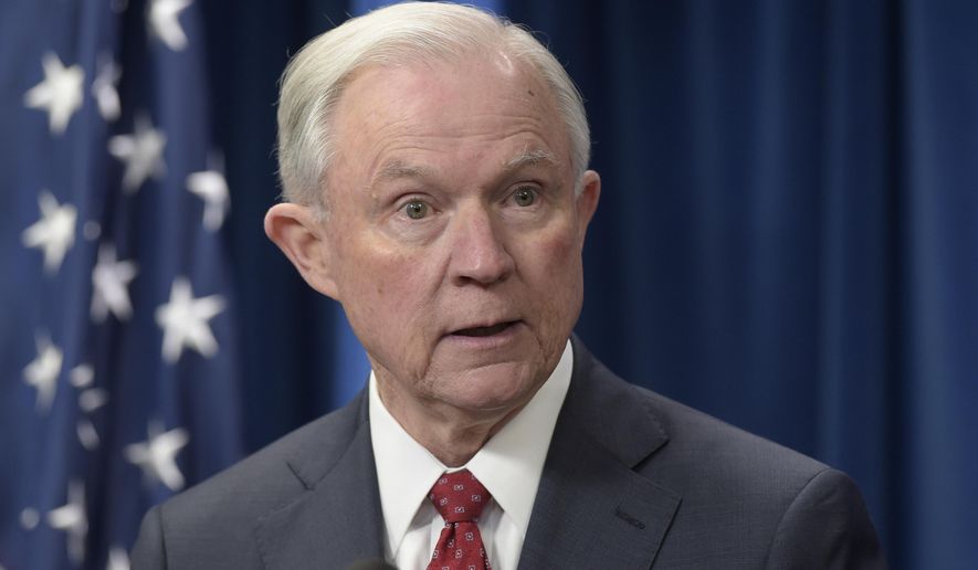 Attorney General Jeff Sessions makes a statement on issues related to visas and travel, Monday, March 6, 2017, at the U.S. Customs and Border Protection office in Washington. (AP Photo/Susan Walsh)