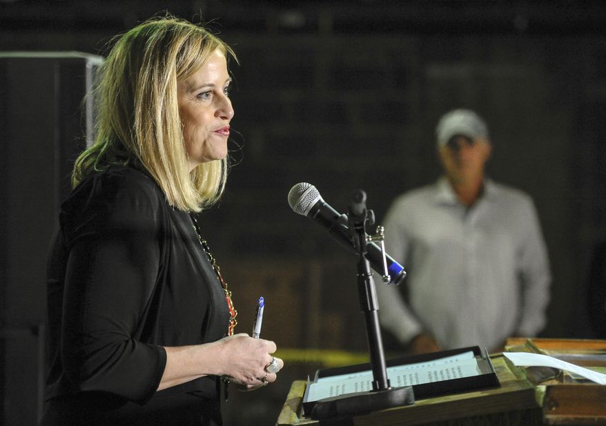 Mayor Megan Barry speaks during a press conference unveiling Nashville restaurateur Tom Morales details for his Woolworth on 5th project in Nashville, Tenn., Wednesday, March 8, 2017. The site of civil rights sit-ins in 1960, the Woolworth building in downtown Nashville, will reclaim its historic look as it becomes a soul food restaurant with live music. Morales announced the project Wednesday inside the unfinished building at an unveiling. Soulful songs and powerful remarks about the building's history echoed through the largely emptied structure lined with caution tape.(Lacy Atkins/The Tennessean via AP)