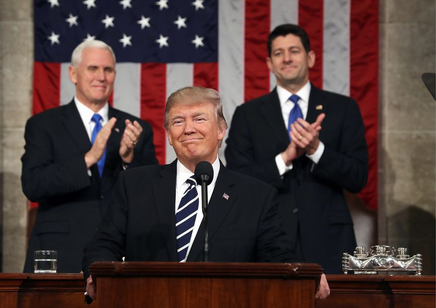 President Trump on Feb. 28 at his first address to a joint session of Congress. (Associated Press/File) **FILE**
