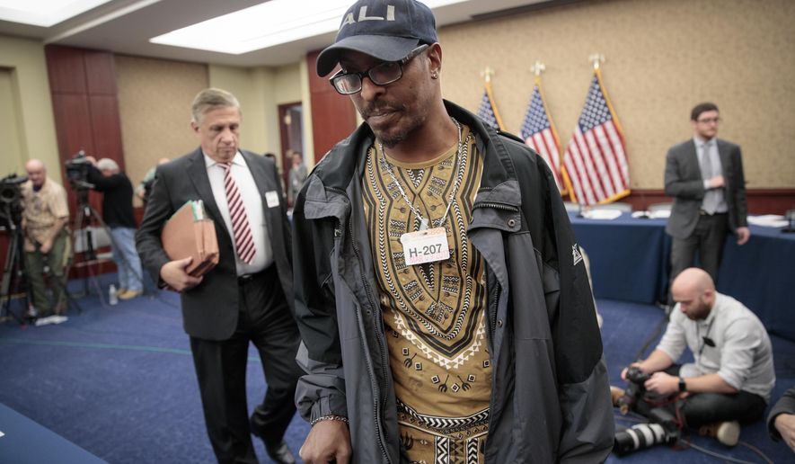 Muhammad Ali Jr., son of the late boxing legend Muhammad Ali, arrives for a forum on Capitol Hill in Washington, Thursday, March 9, 2017, on the consequences of President Donald Trump's immigration policies, sponsored by House House Judiciary Committee members Rep. Zoe Lofgren, D-Calif., and Rep. Luis Gutierrez, D-Ill., a leading advocate in the House for comprehensive immigration reform. (AP Photo/J. Scott Applewhite)