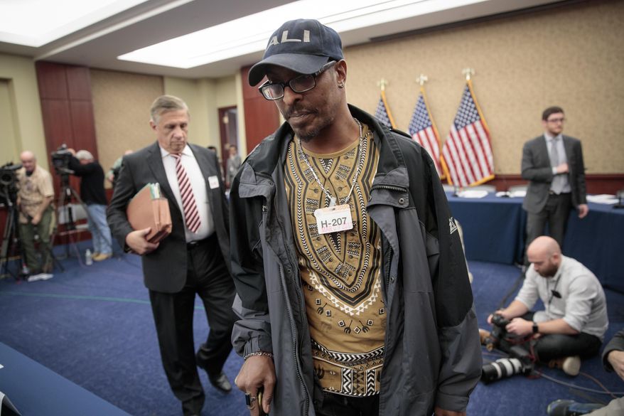 Muhammad Ali Jr., son of the late boxing legend Muhammad Ali, arrives for a forum on Capitol Hill in Washington, Thursday, March 9, 2017, on the consequences of President Donald Trump's immigration policies, sponsored by House House Judiciary Committee members Rep. Zoe Lofgren, D-Calif., and Rep. Luis Gutierrez, D-Ill., a leading advocate in the House for comprehensive immigration reform. (AP Photo/J. Scott Applewhite)