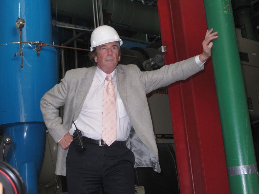 FILE - In a Tuesday June 14, 2016 file photo, Glenn Straub, the new owner of the former Revel casino in Atlantic City, N.J., inspects the property's power plant, a day before he intends to have 900 hotel rooms and some amenities open to the public. On Thursday March 9, 2017, an appeals court ruled against his claim that he should be allowed to buy the former Showboat casino next door, which is now operated as a non-gambling hotel by Philadelphia developer Bart Blatstein. (AP Photo/Wayne Parry, File)