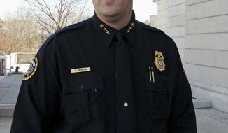 In this Jan. 31, 2017, photo, Trumann Police Chief Chad Henson is interviewed outside the state Capitol in Little Rock, Ark., about a bill that would prohibit the general release of videotape depicting the death of a law enforcement officer in the line of duty. A recording of a Trumann officer being shot dead in 2011 continues to pop up in social media feeds of the officer&#x27;s family nearly six years later. The state Senate could vote on the measure as early as Thursday afternoon, March 9, 2017. (AP Photo/Kelly P. Kissel)