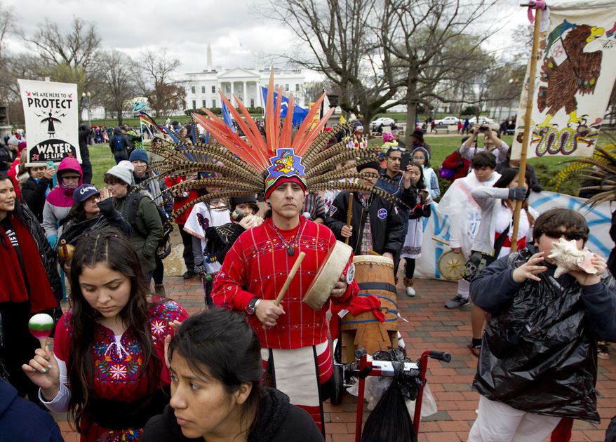 Demonstrators protest outside of the White House, Friday, March 10, 2017, in Washington, to rally against the construction of the disputed Dakota Access oil pipeline. ( AP Photo/Jose Luis Magana) ** FILE **