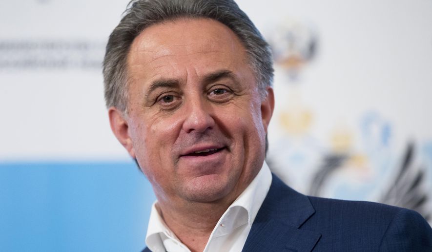 FILE - In this Sunday, July 24, 2016, file photo, Russian Sports Minister Vitaly Mutko speaks to the media in Moscow, Russia. People with knowledge of the decision say Russia World Cup head Vitaly Mutko has been barred from seeking re-election to FIFA&#39;s top decision-making body after failing an eligibility check. (AP Photo/Pavel Golovkin, File)