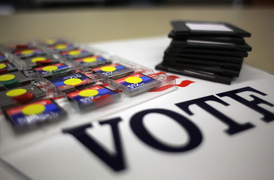 In this Thursday, March 9, 2017 photo, a stack of zip disks and a tray of compact flash cards are seen at the Bexar County Elections office, in San Antonio. Bexar County's voting equipment is among the oldest in America's second-largest state and will have to be replaced soon. Election officials in states across the U.S. are eager to replace aging fleets of voting machines but are grappling with how to fund the nation’s next generation of voting equipment. (AP Photo/Eric Gay)