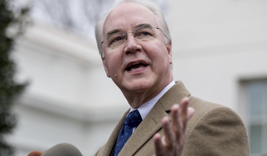 Health and Human Services Secretary Tom Price speaks outside the West Wing of the White House in Washington, Monday, March 13, 2017, after Congress&#x27; nonpartisan budget analysts reported that 14 million people would lose coverage next year under the House bill dismantling former President Barack Obama&#x27;s health care law. (AP Photo/Andrew Harnik)