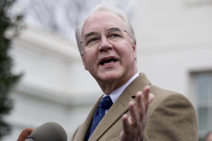 Health and Human Services Secretary Tom Price speaks outside the West Wing of the White House in Washington, Monday, March 13, 2017, after Congress&#x27; nonpartisan budget analysts reported that 14 million people would lose coverage next year under the House bill dismantling former President Barack Obama&#x27;s health care law. (AP Photo/Andrew Harnik)