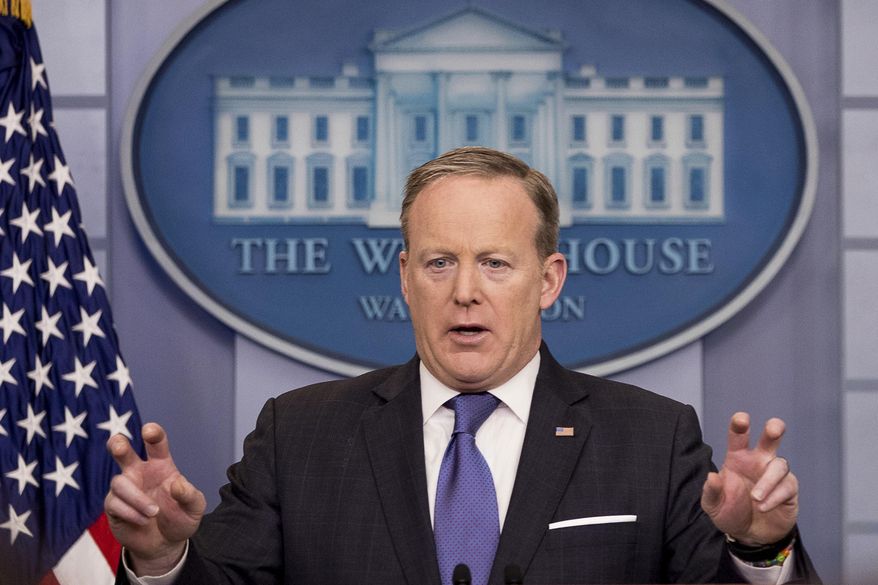 White House press secretary Sean Spicer speaks during the daily press briefing at the White House in Washington, Monday, March 13, 2017. Spicer discussed surveillance during the 2016 presidential campaign, North Korea, anti-Semitic attacks and other topics. (AP Photo/Andrew Harnik)
