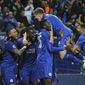 Leicester&#x27;s Wes Morgan, second left, celebrates with team mates after he scores a goal during the Champions League round of 16 second leg soccer match between Leicester City and Sevilla at the King Power Stadium in Leicester, England, Tuesday, March 14, 2017. (AP Photo/Rui Vieira)