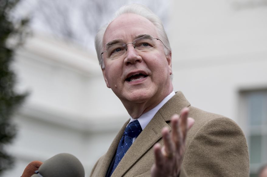 Health and Human Services Secretary Tom Price speaks outside the West Wing of the White House in Washington, Monday, March 13, 2017, after Congress' nonpartisan budget analysts reported that 14 million people would lose coverage next year under the House bill dismantling former President Barack Obama's health care law. (AP Photo/Andrew Harnik)