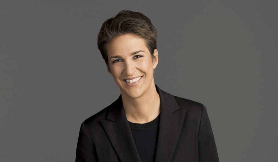 This image released by NBC shows Rachel Maddow, host of &amp;quot;The Rachel Maddow Show,&amp;quot; on MSNBC. Maddow was at the center of the political media universe Tuesday, March 14, 2017, with a story on President Donald Trump’s tax returns. (MSNBC via AP)