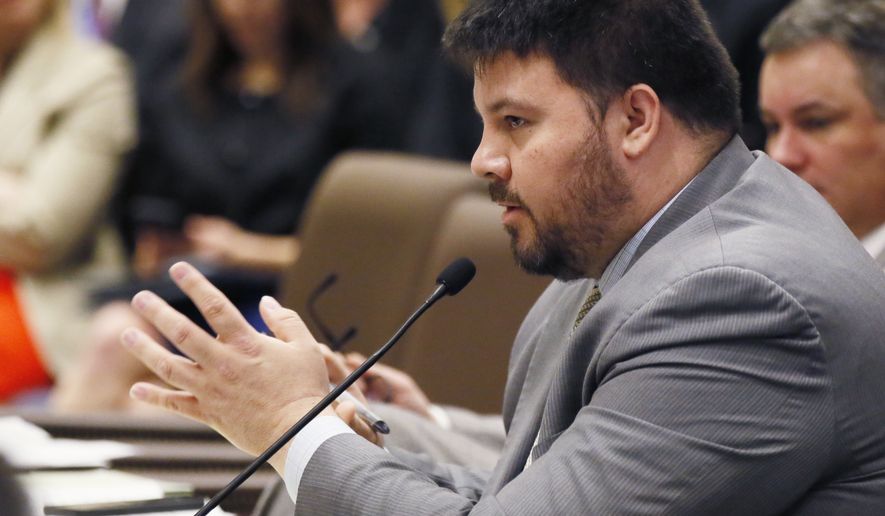 In this Feb. 22, 2017, file photo, Oklahoma state Sen. Ralph Shortey, R-Oklahoma City, speaks during a Senate committee meeting in Oklahoma City. (AP Photo/Sue Ogrocki, File)