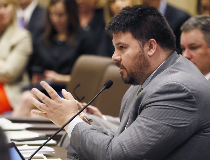 In this Feb. 22, 2017, file photo, Oklahoma state Sen. Ralph Shortey, R-Oklahoma City, speaks during a Senate committee meeting in Oklahoma City. (AP Photo/Sue Ogrocki, File)