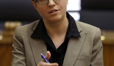 FILE--In this Jan. 26, 2017, file photo, Oregon House Speaker Tina Kotek, D-Portland, speaks in Salem, Ore. Preparing for federal abortion restrictions and health-care cuts, Oregon lawmakers are considering a bill that would ban interference in terminating a pregnancy, and would ensure that health-care services related to reproductive health are fully covered by insurance. Kotek says the measure makes sure all reproductive health care is affordable and accessible. (AP Photo/Don Ryan, file)