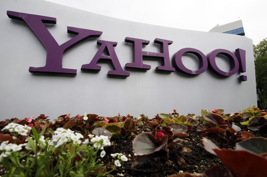 In this April 18, 2011 file photo, the Yahoo logo is seen outside of the offices in Santa Clara, Calif.  (AP Photo/Paul Sakuma, File)