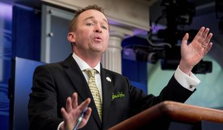 White House Budget Director Mick Mulvaney said President Trump is in a position to make unpopular decisions because he is not beholden to lobbyists or special interests. (Associated Press)